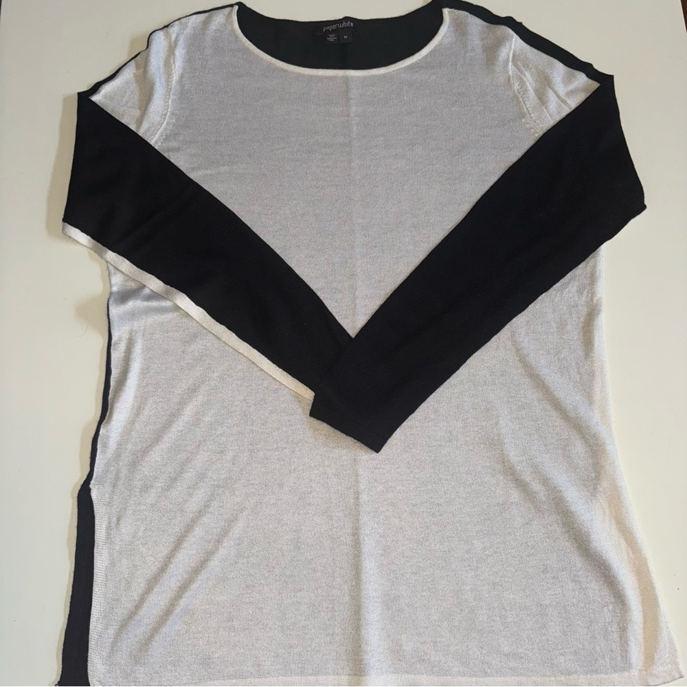 Paperwhite Silk Cashmere White Black Sweater Long Sleeve Tunic Size Medium